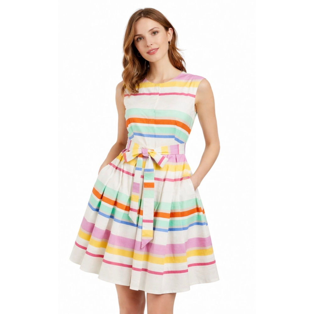 Kate Spade New York Multi Cape Stripe Pleated Dress